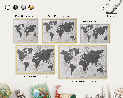 Magnetic board for magnets in a gold frame World map