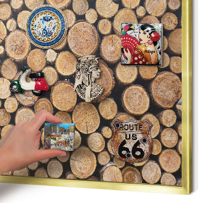 Metal magnet board with a gold frame Wooden circles