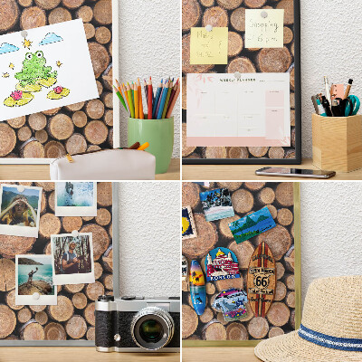 Metal magnet board with a gold frame Wooden circles