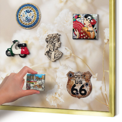 Metal magnet board with a gold frame Beige flowers