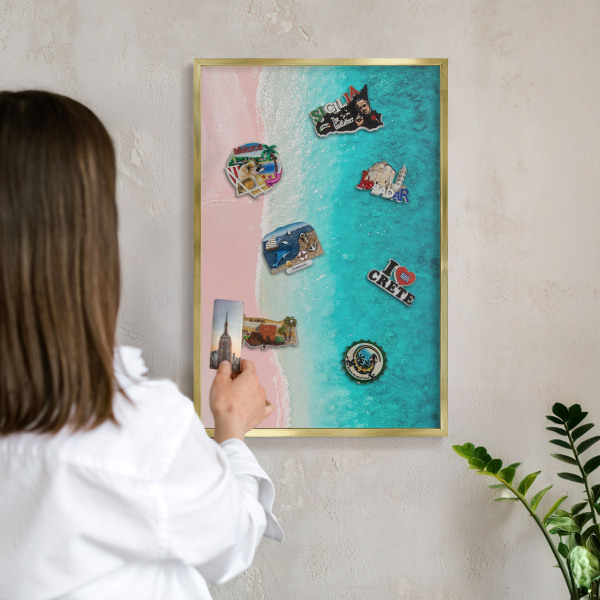Metal magnet board with a gold frame Summer relaxation