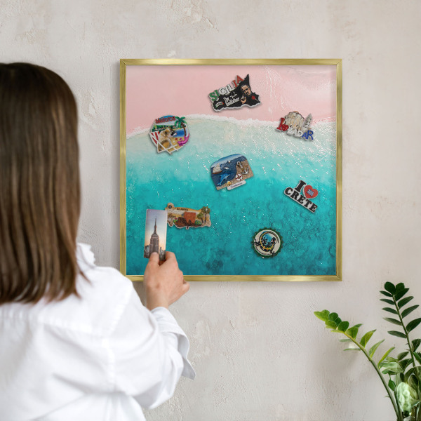 Metal magnet board with a gold frame Summer relaxation