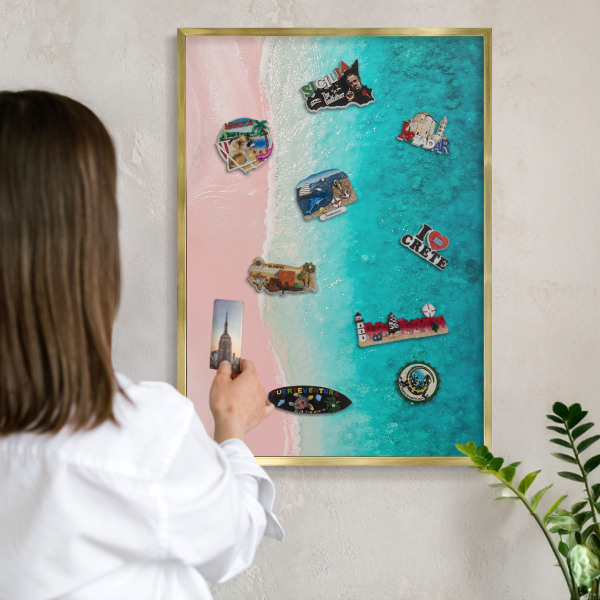 Metal magnet board with a gold frame Summer relaxation