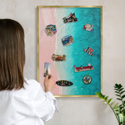 Metal magnet board with a gold frame Summer relaxation