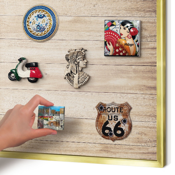 Metal magnet board with a gold frame Wooden boards