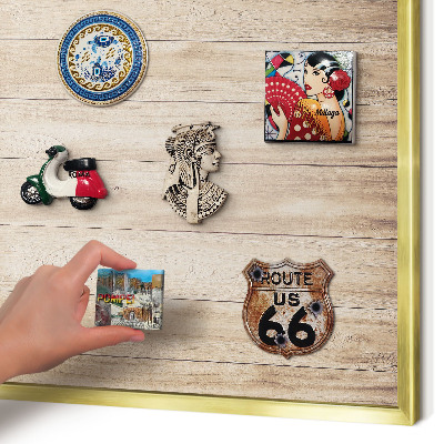 Metal magnet board with a gold frame Wooden boards
