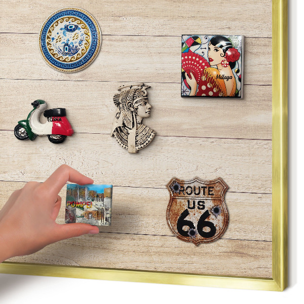 Metal magnet board with a gold frame Wooden boards