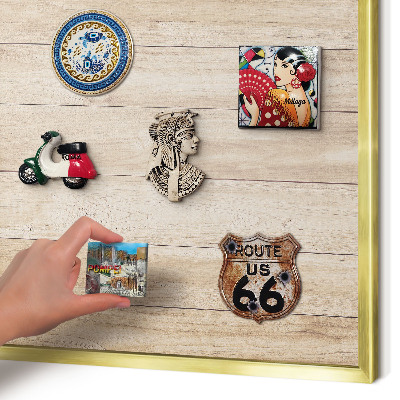 Metal magnet board with a gold frame Wooden boards
