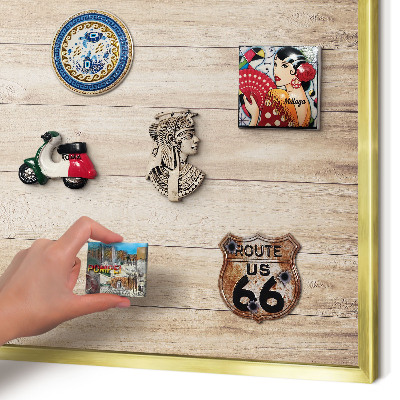 Metal magnet board with a gold frame Wooden boards