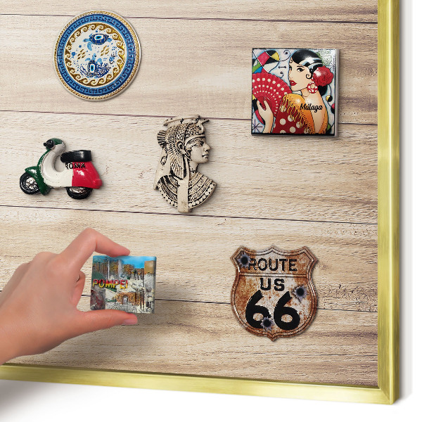 Metal magnet board with a gold frame Wooden boards