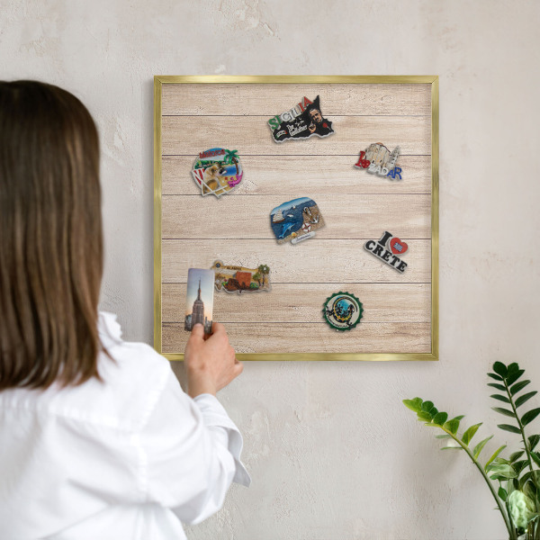 Metal magnet board with a gold frame Wooden boards