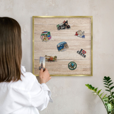 Metal magnet board with a gold frame Wooden boards