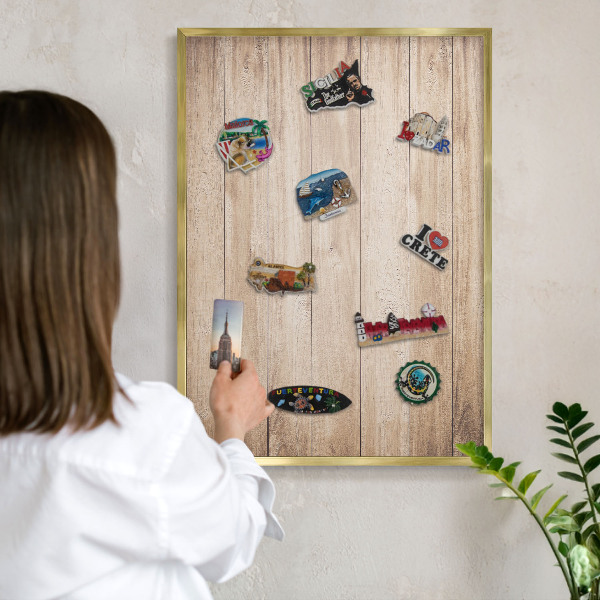 Metal magnet board with a gold frame Wooden boards