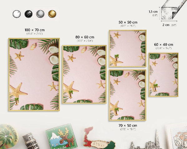 Magnetic board for magnets in a gold frame Tropical vacation