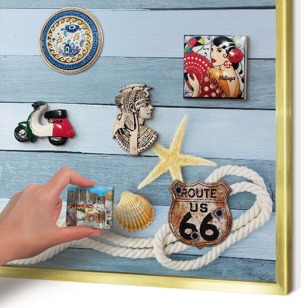 Metal magnet board with a gold frame Maritime climate