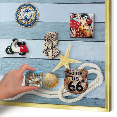 Metal magnet board with a gold frame Maritime climate