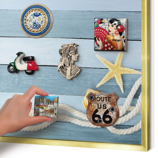 Metal magnet board with a gold frame Maritime climate