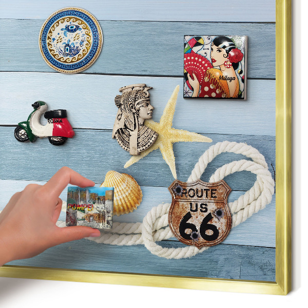 Metal magnet board with a gold frame Maritime climate