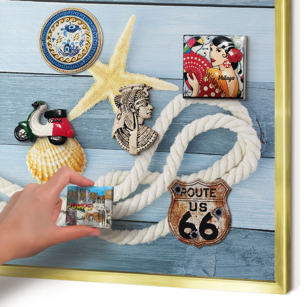 Metal magnet board with a gold frame Maritime climate