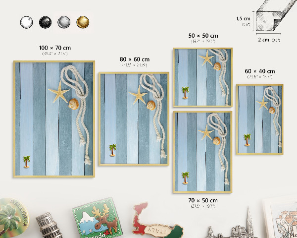 Metal magnet board with a gold frame Maritime climate