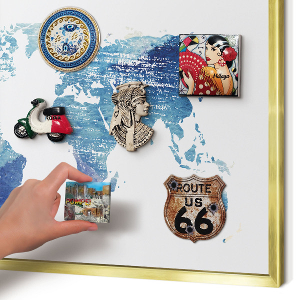 Magnetic board for magnets in a gold frame Watercolor map