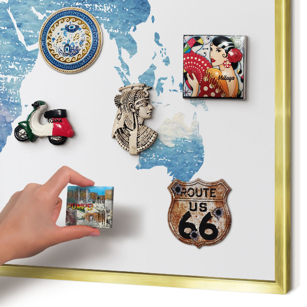 Magnetic board for magnets in a gold frame Watercolor map