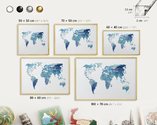 Magnetic board for magnets in a gold frame Watercolor map