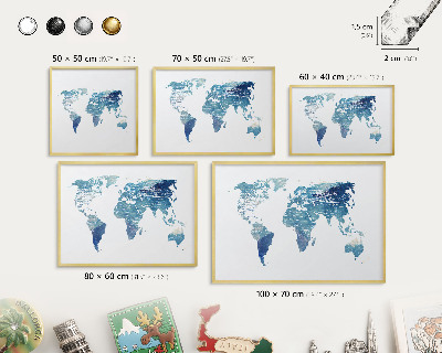 Magnetic board for magnets in a gold frame Watercolor map