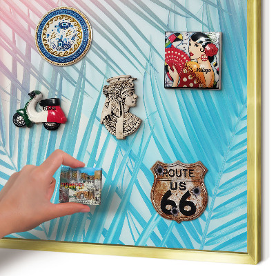 Metal magnet board with a gold frame Tropical elegance