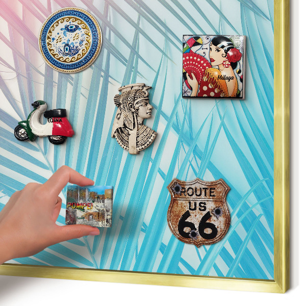Metal magnet board with a gold frame Tropical elegance