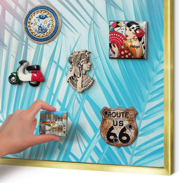 Metal magnet board with a gold frame Tropical elegance