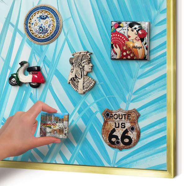 Metal magnet board with a gold frame Tropical elegance