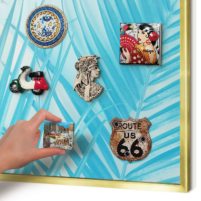 Metal magnet board with a gold frame Tropical elegance