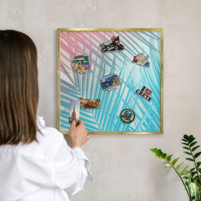 Metal magnet board with a gold frame Tropical elegance