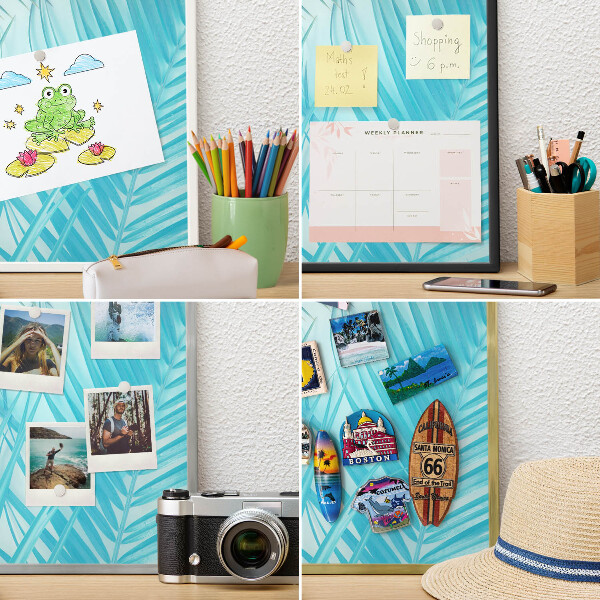 Metal magnet board with a gold frame Tropical elegance