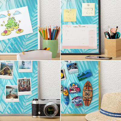 Metal magnet board with a gold frame Tropical elegance