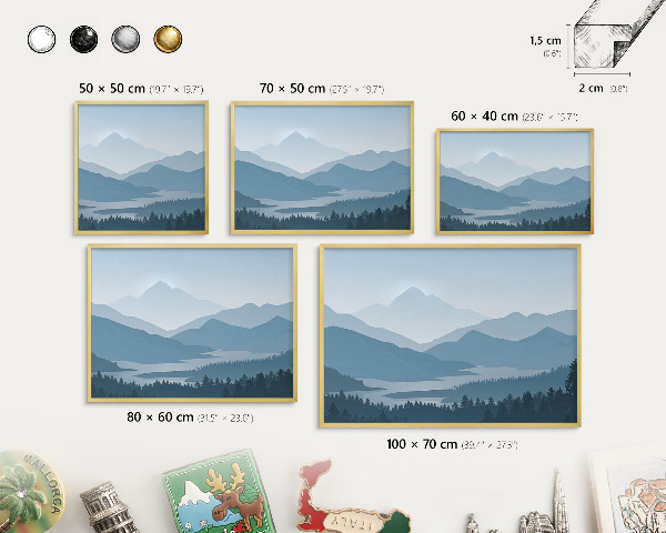 Magnetic board for magnets in a gold frame Mountain harmony