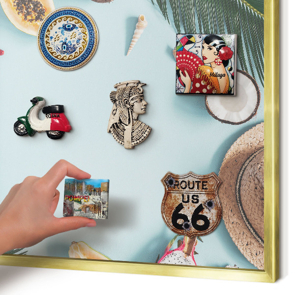 Metal magnet board with a gold frame Tropical vacation