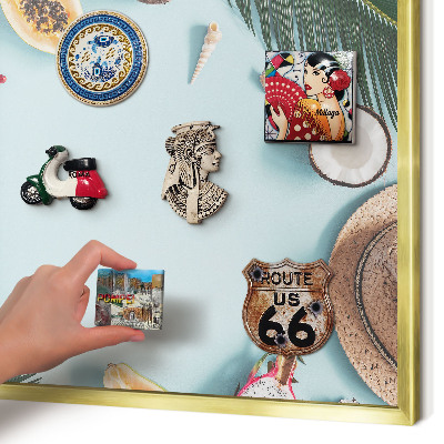 Metal magnet board with a gold frame Tropical vacation