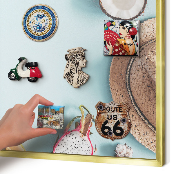 Metal magnet board with a gold frame Tropical vacation