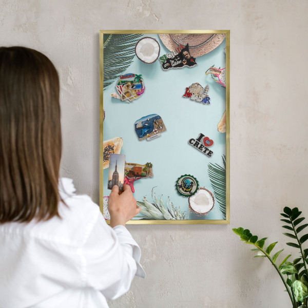 Metal magnet board with a gold frame Tropical vacation