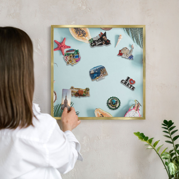 Metal magnet board with a gold frame Tropical vacation