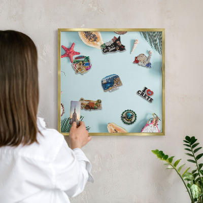 Metal magnet board with a gold frame Tropical vacation