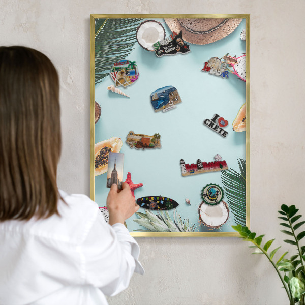 Metal magnet board with a gold frame Tropical vacation
