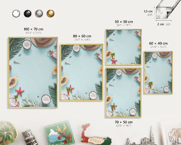 Metal magnet board with a gold frame Tropical vacation