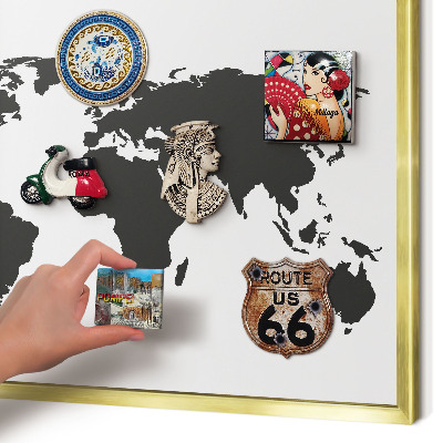 Magnetic board for magnets in a gold frame World map
