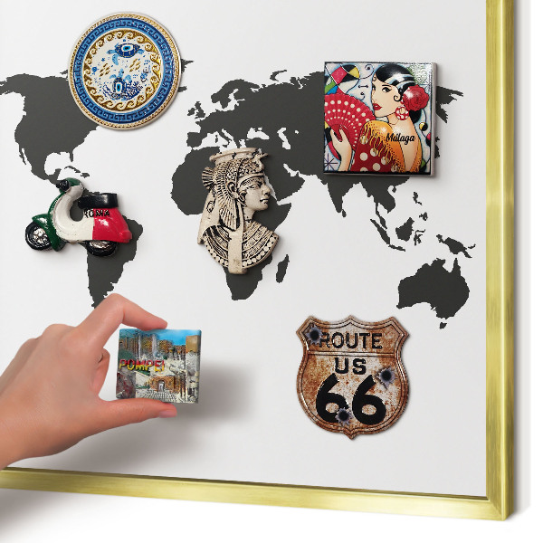 Magnetic board for magnets in a gold frame World map