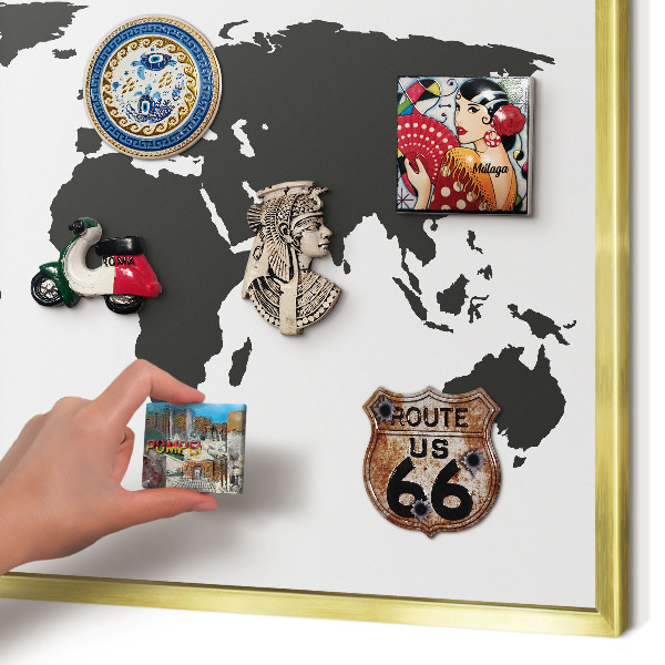 Magnetic board for magnets in a gold frame World map
