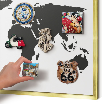Magnetic board for magnets in a gold frame World map