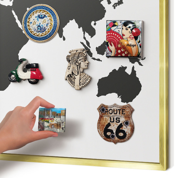 Magnetic board for magnets in a gold frame World map